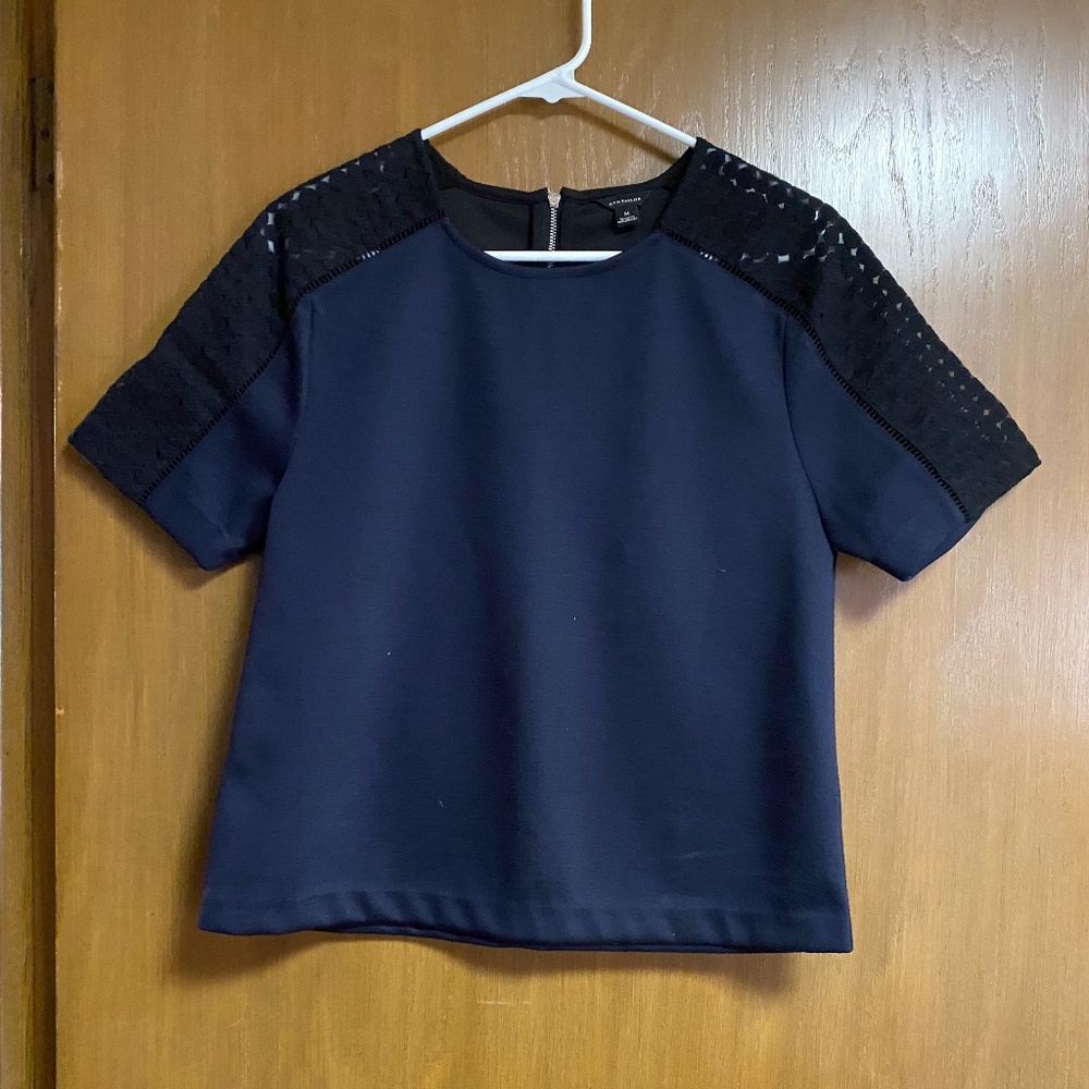 Ann Taylor Navy Blue with Black Lace Top